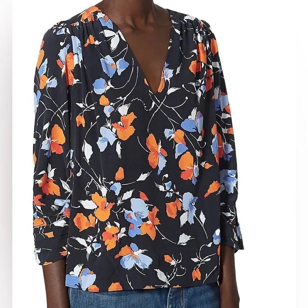 Joie Maizie Caviar Silk Floral Blouse NWT Size L